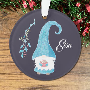 Ornamento Gnomo escandinavo azul que bebe o cacau quente