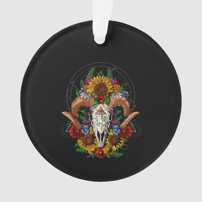Ornamento Goat Skull Psychedelic Sunflower (Frente)