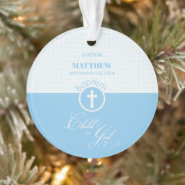 Ornamento Godson Baptism Blue Child of Deus Personalizado