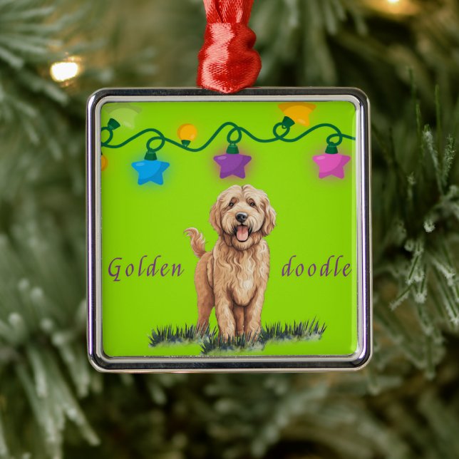 Ornamento Goldendoodle em Verde (Árvore)