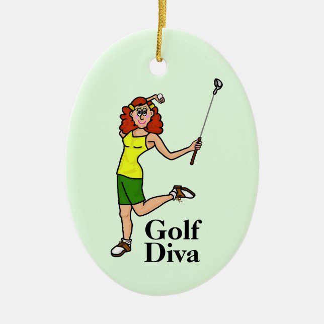 Ornamento Golfista de Mulher Cabeça Vermelha (Frente)