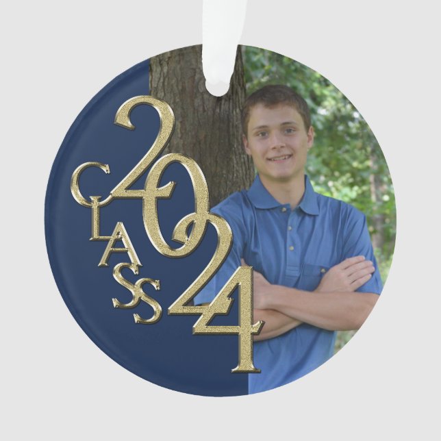Ornamento Graduação Dourada e Blue 2024 Foto (Frente)