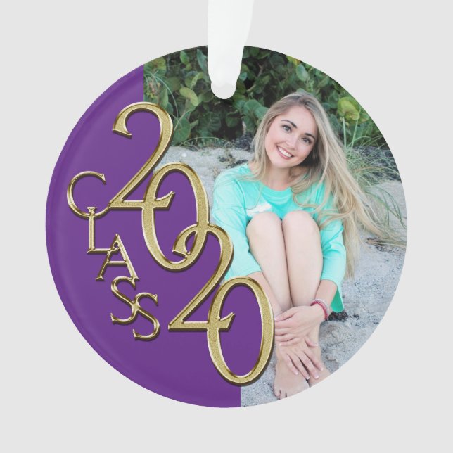 Ornamento Graduação Dourada e Púrpura 2020 Foto (Frente)