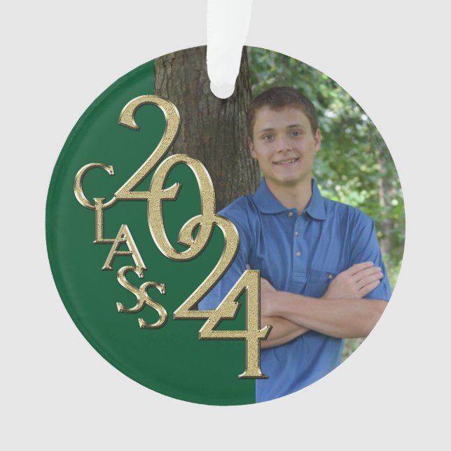 Ornamento Graduação Dourada e Verde 2024 Foto (Frente)