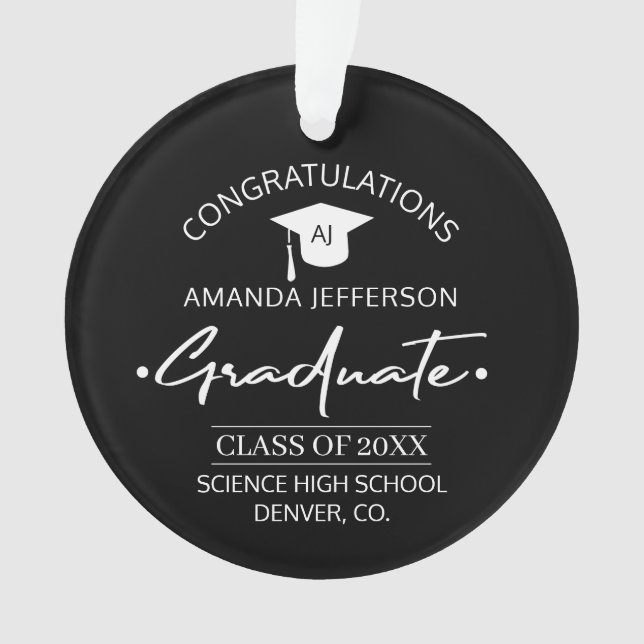 Ornamento Graduation | Class year and school PHOTO black (Frente)