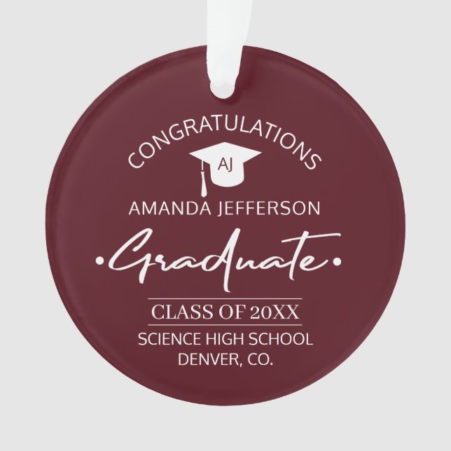 Ornamento Graduation | Class year and school PHOTO burgundy (Frente)