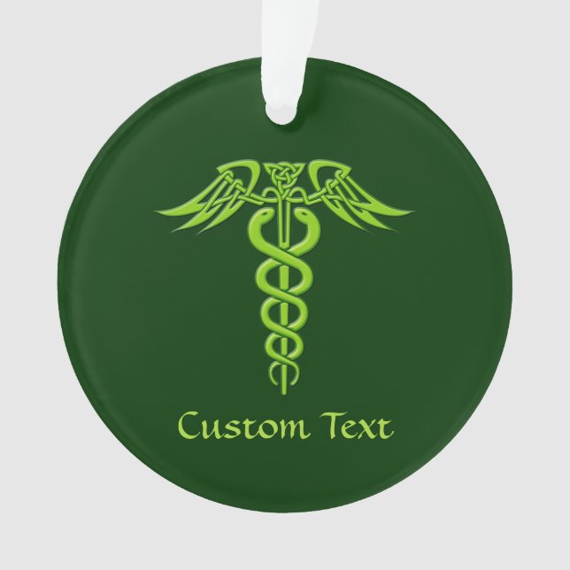 Ornamento Green Celtic Knot Caduceus (Frente)