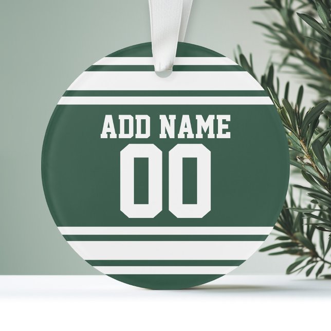 Ornamento Green White Football Jersey - Número Personalizado (Personalized Ornament - Sports Theme)