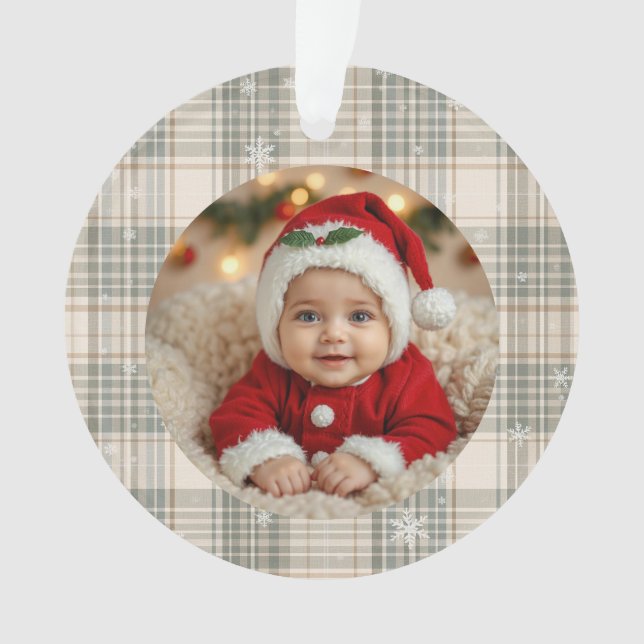 Ornamento Guarda de Família Plaid Snowflake (Frente)