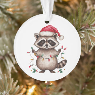 Ornamento Guaxinim de Natal Chapéu do Papai Noel Luzes de Na