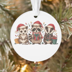 Ornamento Guaxinim Gambá Panda Chapéu de Papai Noel de Natal