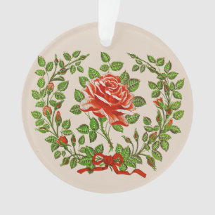 Ornamento Guirlanda de Rosa Vermelha Vintage Arte Floral de