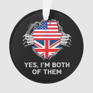 Ornamento Half American Half British USA England Flag Mens W