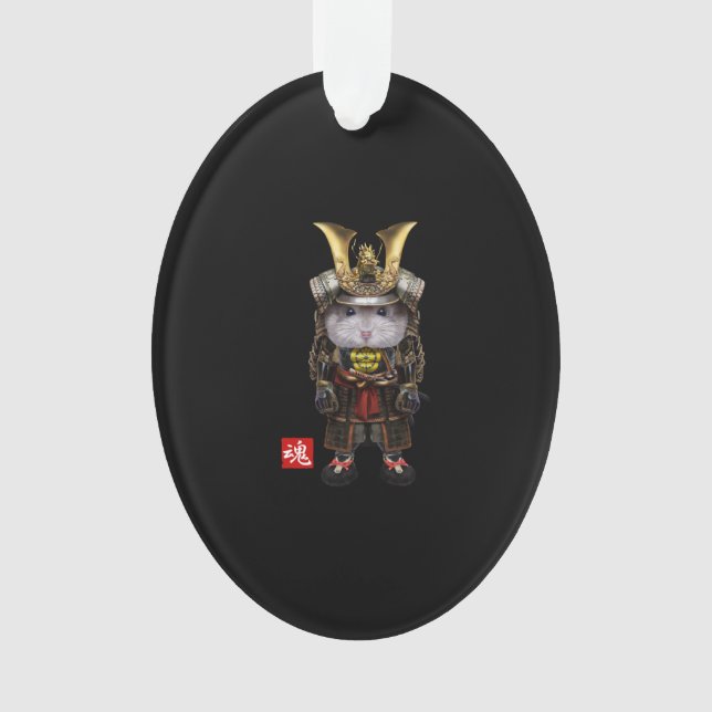 Ornamento Hamster Cinza anão no Samurai Japonês Cheio (Frente)