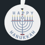 Ornamento Hanukkah feliz Menorah<br><div class="desc">Estes ornamento frente e verso bonito têm um menorah e as palavras "Hanukkah feliz." Veja os convites de festas de harmonização aqui: https://www.zazzle.com/hanukkah_party_funny_whole_latke_fun_invitation-256781977102628379</div>
