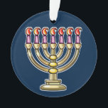 Ornamento Hanukkah Menorah<br><div class="desc">Estas também são excelentes para presentes ou para usar como toque final da aula no seu invólucro de presentes. Obrigados por estar aqui. Por favor, marque-me e venha a Zazzle através do meu link: https://www.zazzle.com/store/sharonrhea... . ou https://www.zazzle.com/store/ornaments_only ... Obrigado, e espero que seus dias sagrados sejam os mais especiais para...</div>