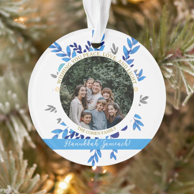 Ornamento Hanukkah Sameach | Foto simples da família Hanukka (Árvore)