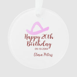 Ornamento Happy 20th birthday pink cowboy girl name date sim