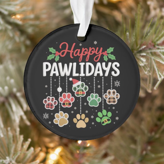 Ornamento Happy Pawlidays Funny Christmas Dog Paw Xmas Dogs  (Árvore)