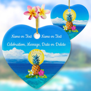 Ornamento havaianos com nomes do casal, data