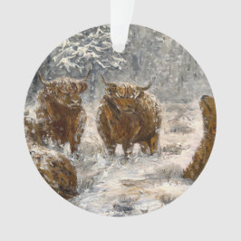 Ornamento  Highland Soul: Whimsical Snowy Cows Vintage