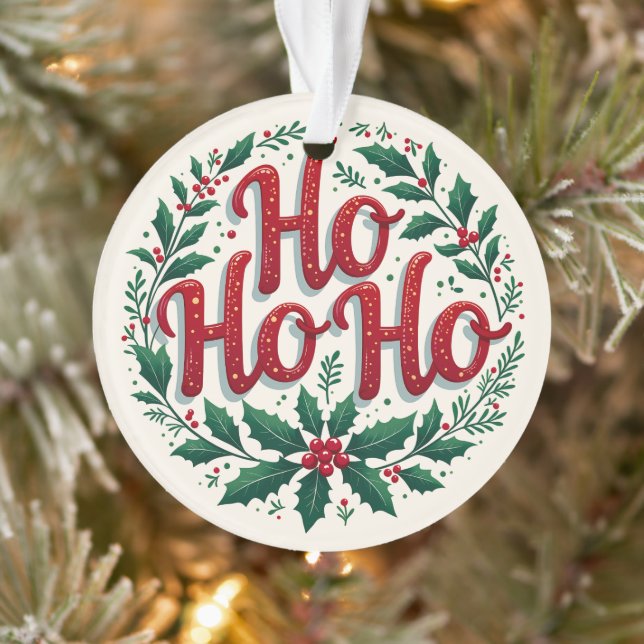 Ornamento Ho Ho Ho Christmas Wreath Typography Design (Árvore)