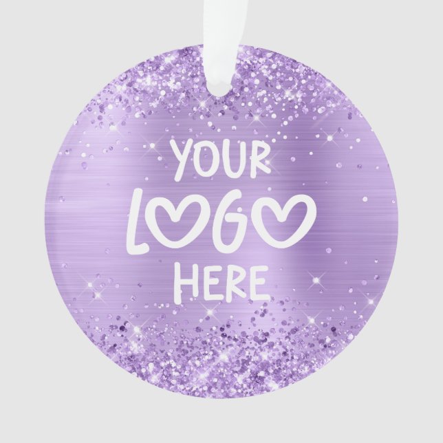 Ornamento Holiday Glittery Lavender Faux Foil Business Logo (Frente)
