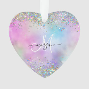Ornamento Holográfico Glitter Rainbow Pastel Foto Monograma