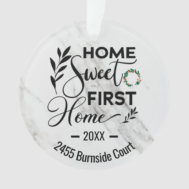 Ornamento Home Sweet First Home 2023 Endereço Personalizado (Frente)