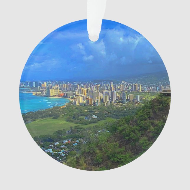 Ornamento Honolulu, Hawaii Skyline nº 1 Ornament (Frente)