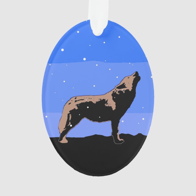 Ornamento Howling Wolf no inverno - Arte original sobre a vi (Verso)