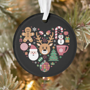 Ornamento Ícones de Amor no Coração de Natal Férias Xmas Pap