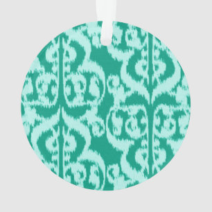 Ornamento Ikat Damasco Mourisco - pavão e aqua