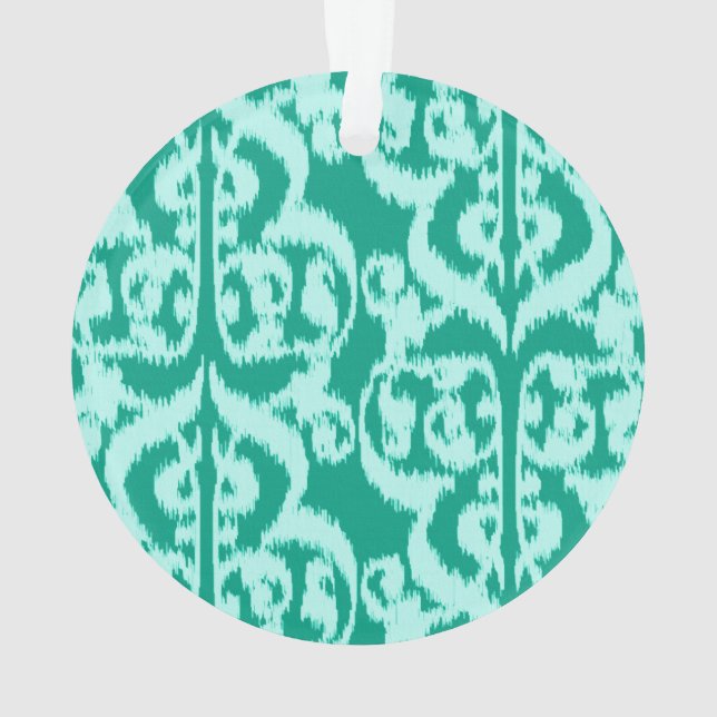 Ornamento Ikat Damasco Mourisco - pavão e aqua (Verso)