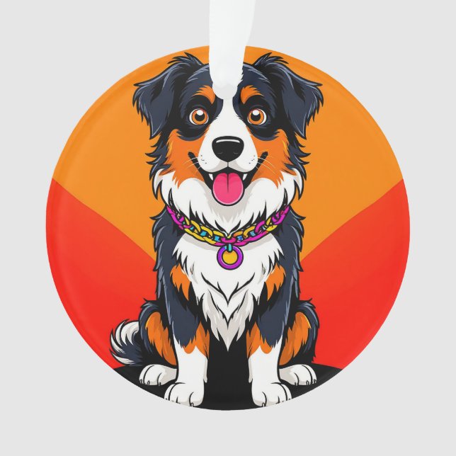Ornamento Ilustração Alegre de Cachorro em Cartoon (Frente)