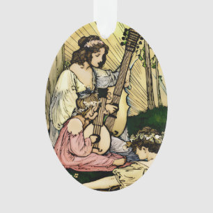 Ornamento Ilustração Antiga de Músicos Fadas Art Nouveau