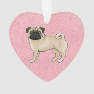 Ornamento Ilustração de cachorro Pug cor de cervo com texto 