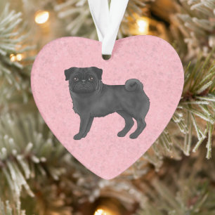 Ornamento Ilustração de cachorro Pug preto com texto persona