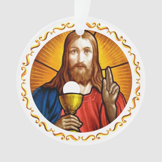 Ornamento Imagem de Jesus com Moldura Dourada (Frente)