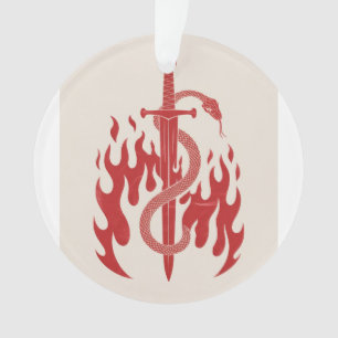 Ornamento Impressão de Arte Risograph de Cobra e Espada Ch