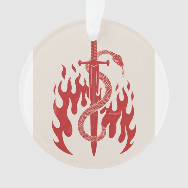 Ornamento Impressão de Arte Risograph de Cobra e Espada | Ch (Frente)