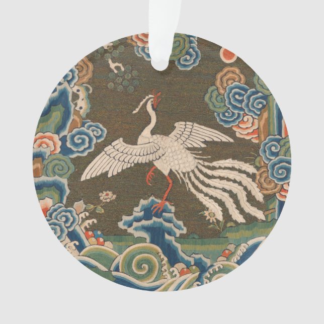 Ornamento Impressão de bordado em seda de pássaro branco chi (Frente)