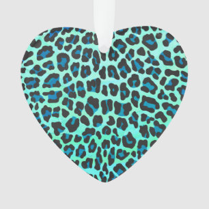 Ornamento Impressão de Leopardo Negro e Teal