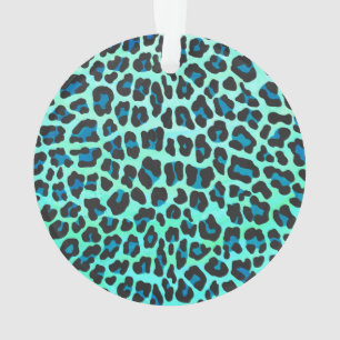 Ornamento Impressão em Preto e Azul Turquesa de Leopardo