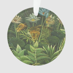 Ornamento Impressão Vintage de Leão na Selva Tropical de Hen