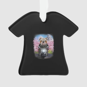 Ornamento Inglês Buldog Tour Por Motocicleta Sakura Japonê