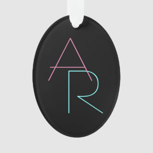 Ornamento Iniciais Sobrepostos Modernos Turquesa rosa Pret