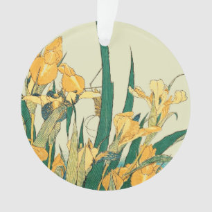 Ornamento Iris com Gafanhoto de Hokusai Impressão Vintage Ja