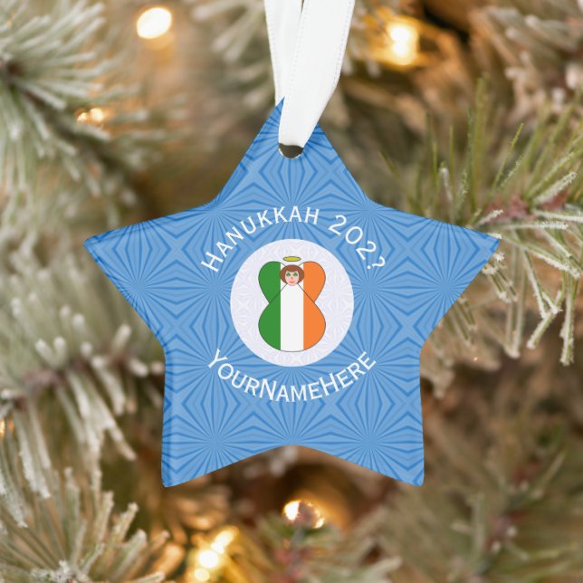 Ornamento Irish Angel Hanukkah Flag Personalizado (Árvore)