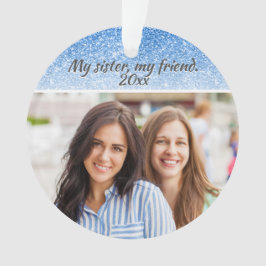 Ornamento Irmã Elegante Blue Glitter 2 fotos laterais